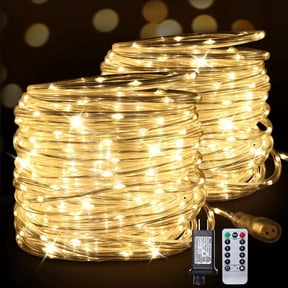 RESNICE Connectable Plug-in LED Rope Lights, 2 Pack 33FT 100LED Total 66FT 200LED, Waterproof 8 Modes Remote Warm White String Lights, Indoor Outdoor Decor for Patio Backyard Garden Home
