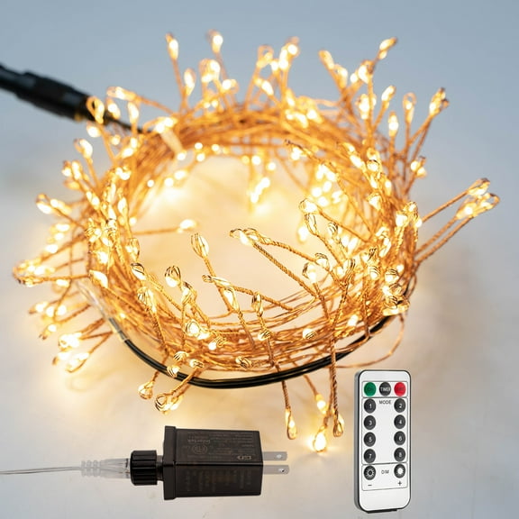 RESNICE Plug in Firecracker Lights 50FT 500 LED Warm White Copper Wire Indoor Cluster Fairy Lights with Remote Timer for Bedroom, Living Room, Tree, Garden, Porch, Patio, Backyard, Christmas Tree
