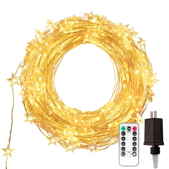RESNICE Star String Lights Plug in,40FT 120 LEDs Star Fairy Lights,Waterproof Starry Light with 8 Modes Remote for Outdoor Indoor Christmas Wedding Garden Ramadan Decor,Silver Wire,Warm White