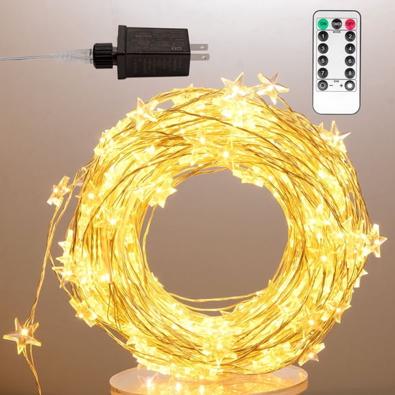RESNICE Star String Lights Plug in,80FT 240 LEDs Star Fairy Lights,Waterproof Starry Light with 8 Modes Remote for Outdoor Indoor Christmas Wedding Garden Ramadan Decor,Silver Wire,Warm White