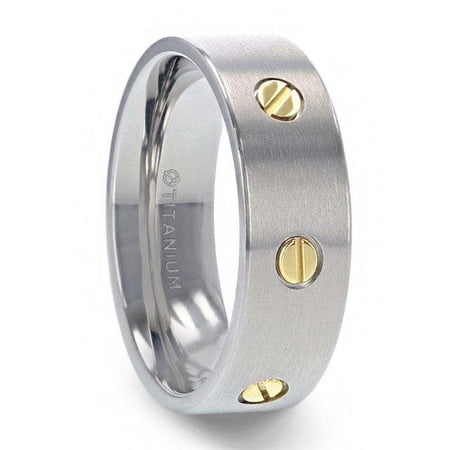 RESOLUTE Titanium Flat Brushed Finish Men's Wedding Ring With Rotating Screw Design