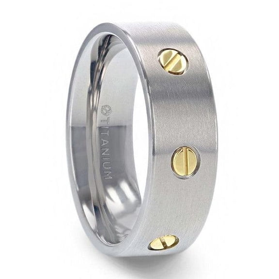 RESOLUTE Titanium Flat Brushed Finish Men's Wedding Ring With Rotating Screw Design