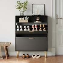 YouTrend Shoe Cabinet with 2 Flip Drawers and Open Shelf Shoe Organizer for Entryway, Black