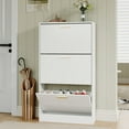 thumbnail image 1 of YouTrend Shoe Cabinet with 3 Flip Drawers Narrow Storage Cabinet Organizer for Entryway, White, 1 of 12