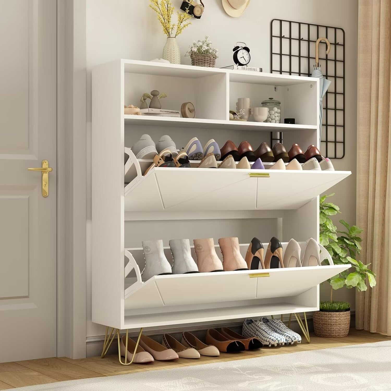 RESOM Shoe w/ 2 Flip Drawers, Shoe Storage with Legs