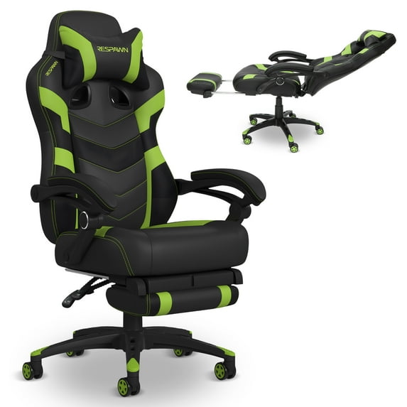 RESPAWN 110 Pro Ergonomic Gaming Chair with Footrest for Adults - Comfortable Office Gaming Recliner with Lumbar Support and Headrest, Racing Style Video Game Chairs for Computer Gamer - Green