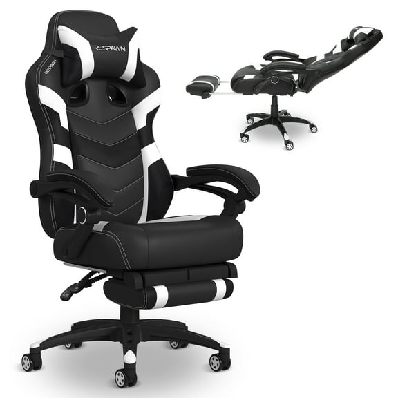 RESPAWN 110 Pro Ergonomic Gaming Chair with Footrest for Adults - Comfortable Office Gaming Recliner with Lumbar Support and Headrest, Racing Style Video Game Chairs for Computer Gamer - White