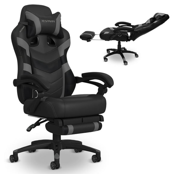 RESPAWN 110 Pro Ergonomic Gaming Chair with Footrest for Adults - Comfortable Office Gaming Recliner with Lumbar Support and Headrest, Racing Style Video Game Chairs for Computer Gamer - Gray