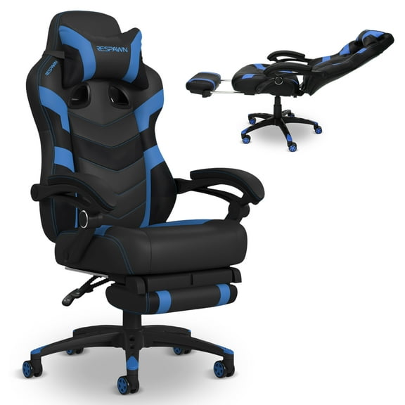 RESPAWN 110 Pro Ergonomic Gaming Chair with Footrest for Adults - Comfortable Office Gaming Recliner with Lumbar Support and Headrest, Racing Style Video Game Chairs for Computer Gamer - Blue