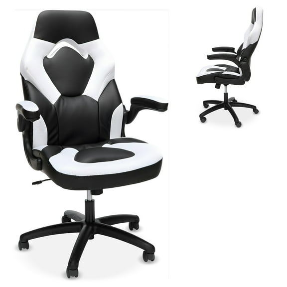 RESPAWN 3085 Ergonomic Gaming Chair for Adults, High Back Office Chair with Headrest and Flip Up Arms, Leather Racing Style Gaming Seat with Lumbar Support, Video Game Computer Desk Seat - White