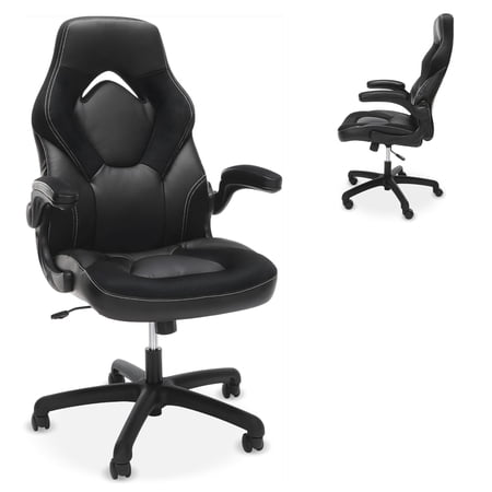 RESPAWN 3085 Ergonomic Gaming Chair for Adults, High Back Office Chair with Headrest and Flip Up Arms, Leather Racing Style Gaming Seat with Lumbar Support, Video Game Computer Desk Seat - Black