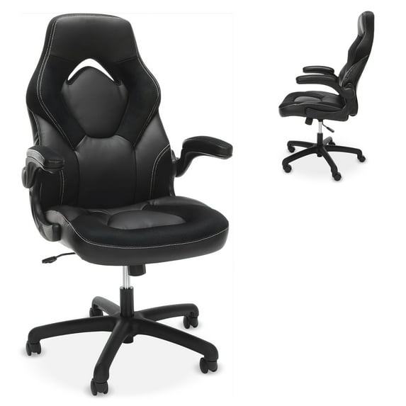 RESPAWN 3085 Ergonomic Gaming Chair for Adults, High Back Office Chair with Headrest and Flip Up Arms, Leather Racing Style Gaming Seat with Lumbar Support, Video Game Computer Desk Seat - Black
