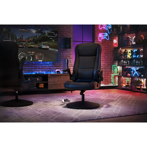RESPAWN 800 Swivel Rocker Gaming Chair - Ergonomic Floor Gaming Seat with Lumbar Support, Flip Up Armrest, High Back, Pedestal Base, Comfortable No Wheels Console Video Game Rocker Chair - Black