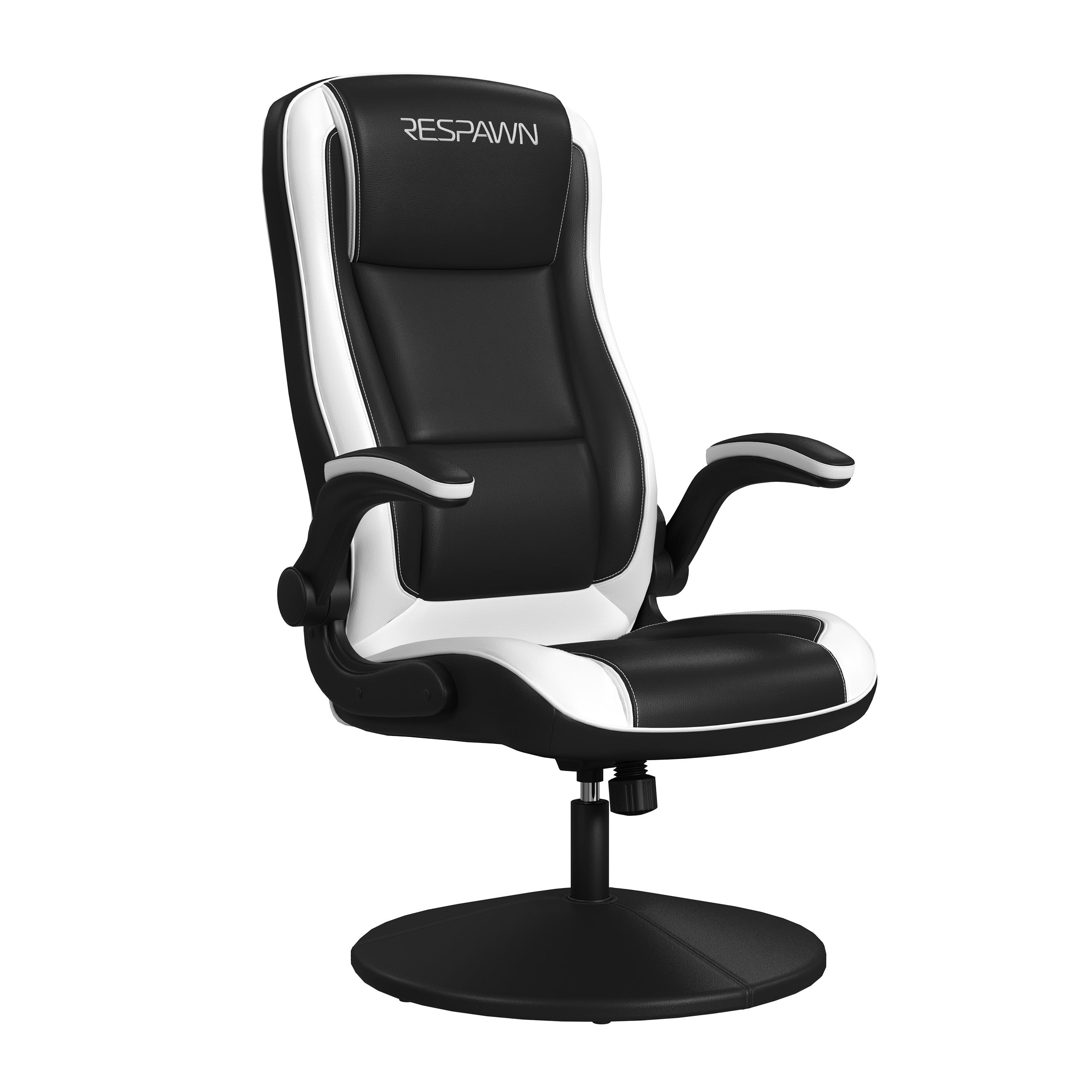 RESPAWN 800 Swivel Rocker Gaming Chair - Ergonomic Floor Gaming Seat with Lumbar Support, Flip Up Armrest, High Back, Pedestal Base, Comfortable No Wheels Console Video Game Rocker Chair - White