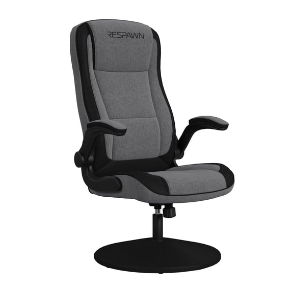 RESPAWN 800 Swivel Rocker Gaming Chair - Ergonomic Floor Gaming Seat with Lumbar Support, Flip Up Armrest, High Back, Pedestal Base, Comfortable No Wheels Consle Video Game Rocker Chair - Gray Fabric