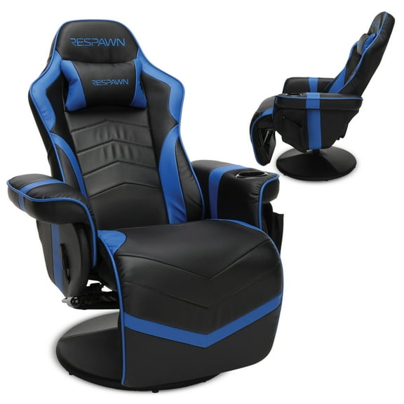 RESPAWN 900 Console Gaming Recliner with Footrest and Lumbar Support - Comfortable Ergonomic Gaming Chair with Headrest, No Wheels, Reclining, Heavy Duty, Racing Style Video Game Chairs - Blue