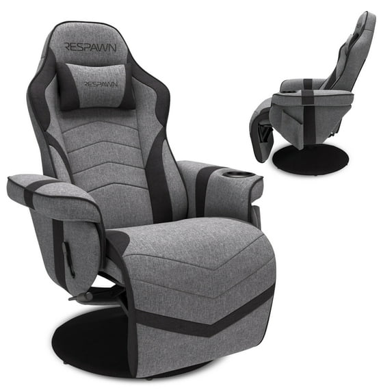 RESPAWN 900 Console Gaming Recliner with Footrest and Lumbar Support - Comfortable Ergonomic Gaming Chair with Headrest, No Wheels, Reclining, Heavy Duty, Racing Style Video Game Chairs - Gray Fabric