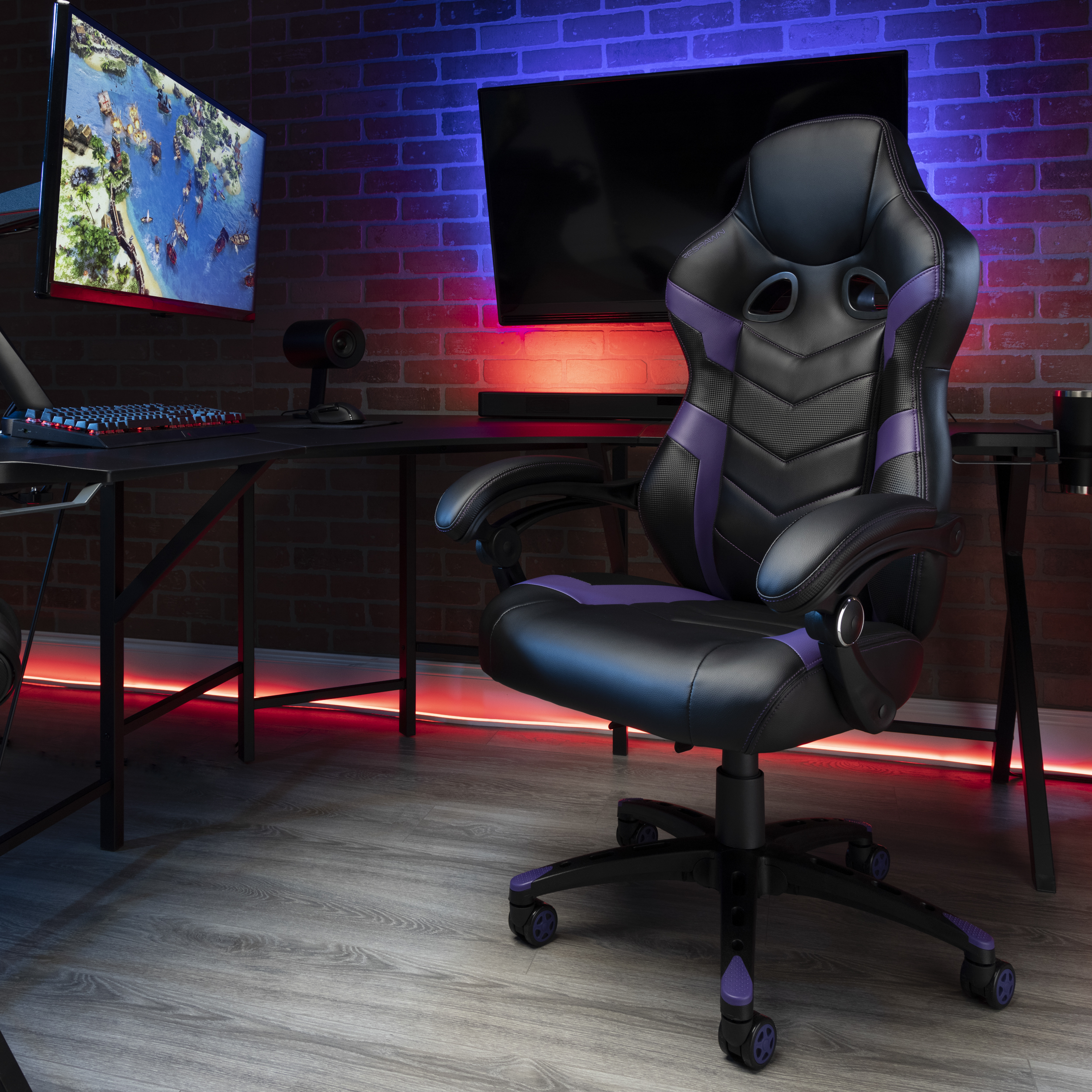 RESPAWN W109 Bonded Leather Racing Style Gaming Chair, Reclining Chair, Purple - image 1 of 20