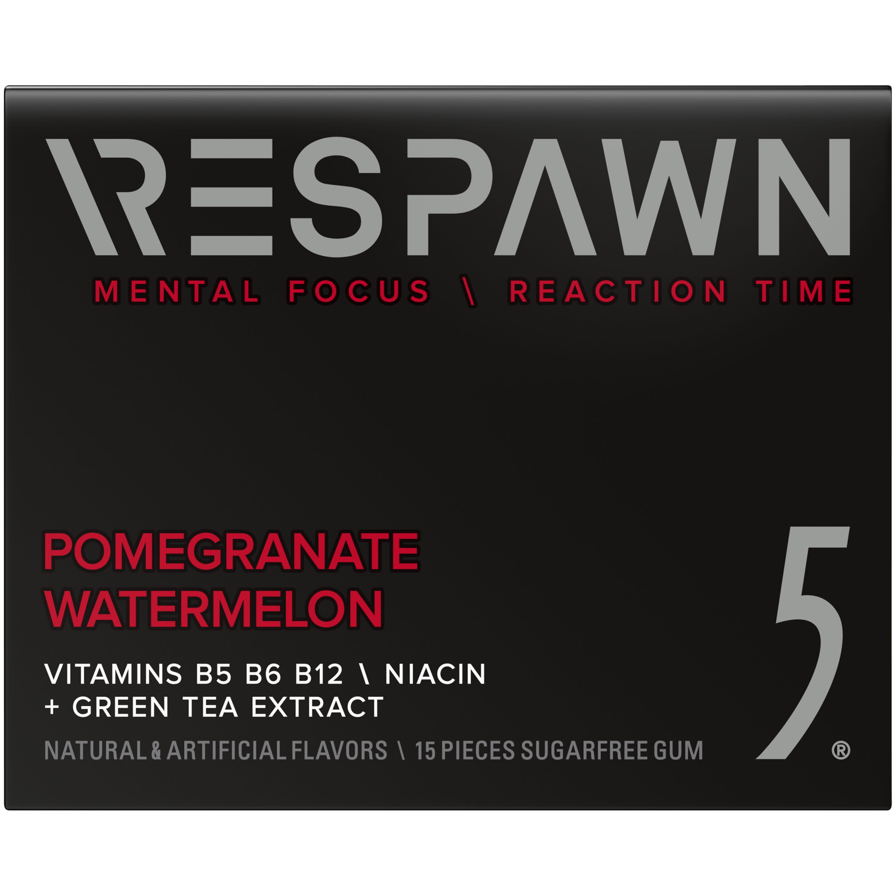RESPAWN by 5 Gum Pomegranate Watermelon Sugar Free Chewing Gum, 15 Sticks
