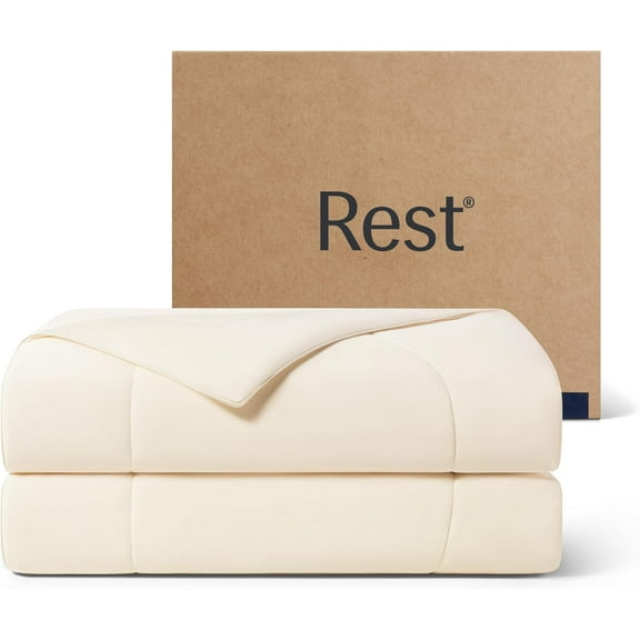 REST Evercool Cooling Comforter, Twin/Twin XL, Blanket for Hot Sleepers, All Season Bedding to Keep Cool for Night Sweats, Breathable Lightweight Blanket, 68"x90" Inches, Snow Ivory