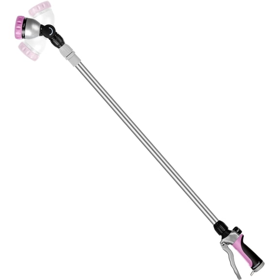 Restmo Telescopic Metal Watering Wand, 36-60 Inch Long Adjustable Tube with 180° Ratcheting Head, 7 Spray Patterns and Flow Control | Garden Hose Sprayer for Hanging Baskets, Shrubs, Lawn, Pink