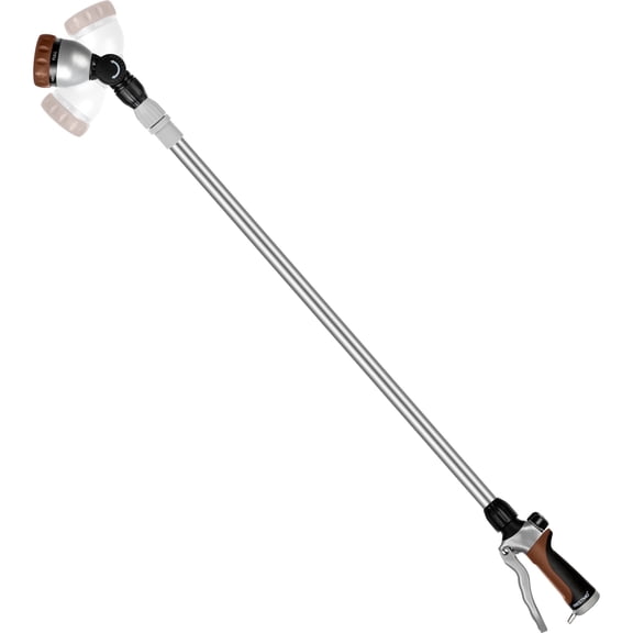 Restmo Telescopic Metal Watering Wand, 36-60 Inch Long Adjustable Tube with 180° Ratcheting Head, 7 Spray Patterns and Flow Control | Garden Hose Sprayer for Hanging Baskets, Shrubs, Lawn, Brown