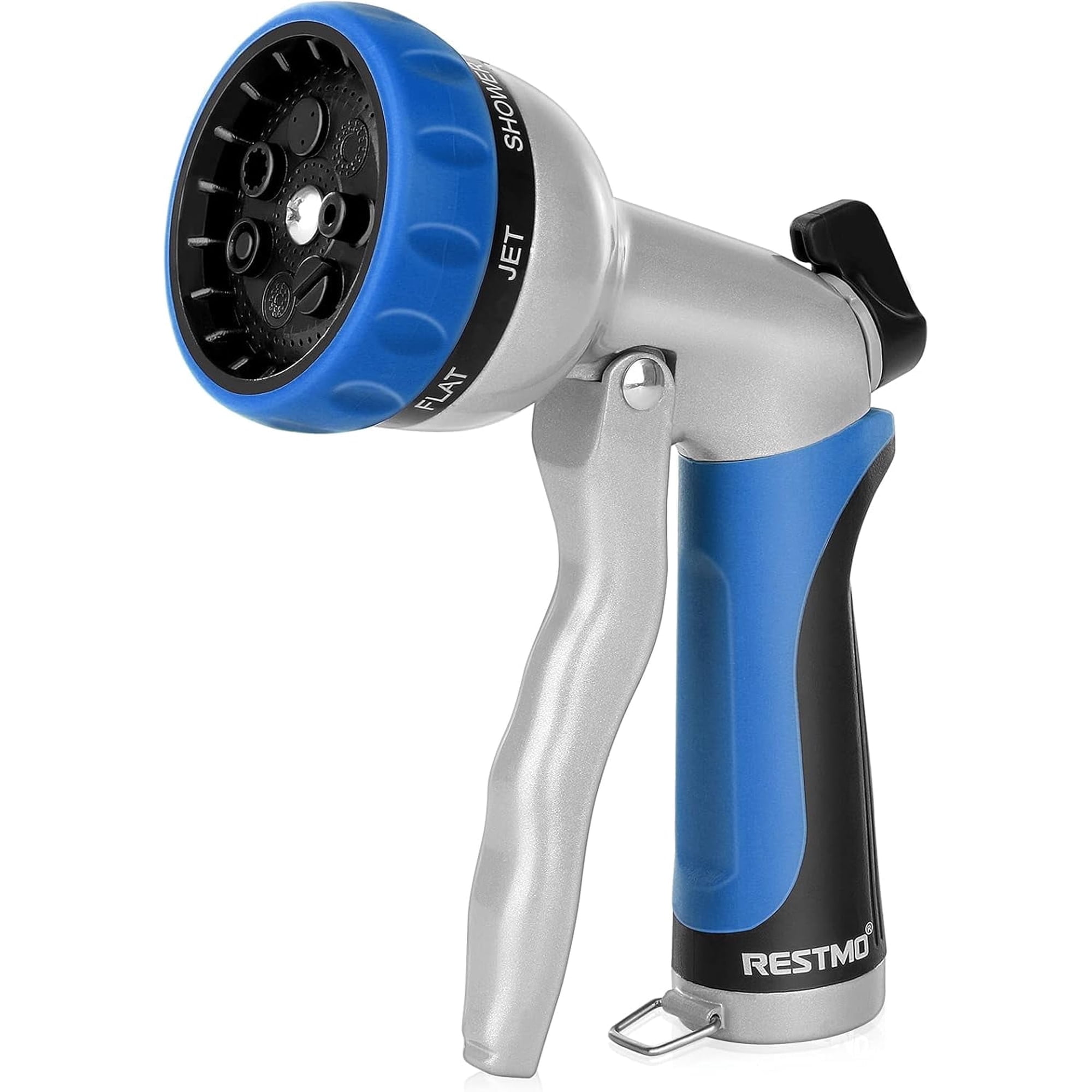 Restmo Garden Hose Nozzle, Heavy Duty Metal Water Hose Nozzle , 7 Adjustable Spray Patterns, High Pressure Hand Sprayer, Blue