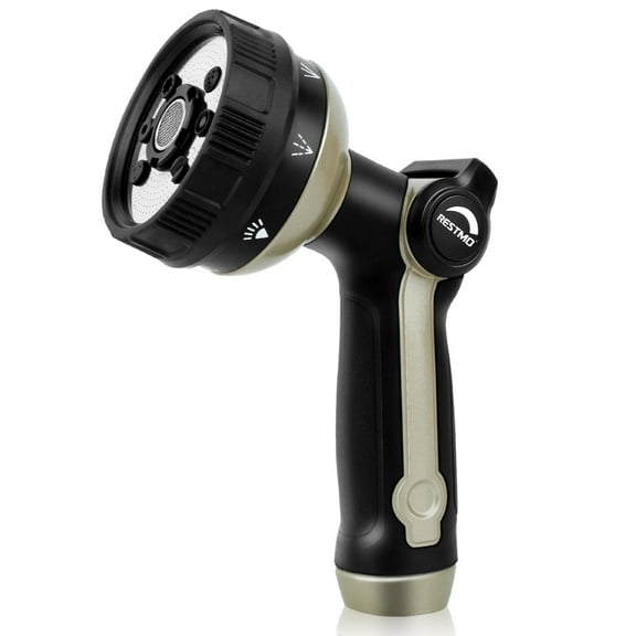 Restmo Full Shower Garden Hose Nozzle, 8 Spray Patterns with Thumb Control, Heavy Duty Nozzle Ideal for Outdoor Lawn &  Plant Watering, Car & Pet