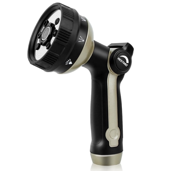 Restmo Full Shower Garden Hose Nozzle with 8 Spray Patterns for Lawn, Plants, Car, and Pet Watering