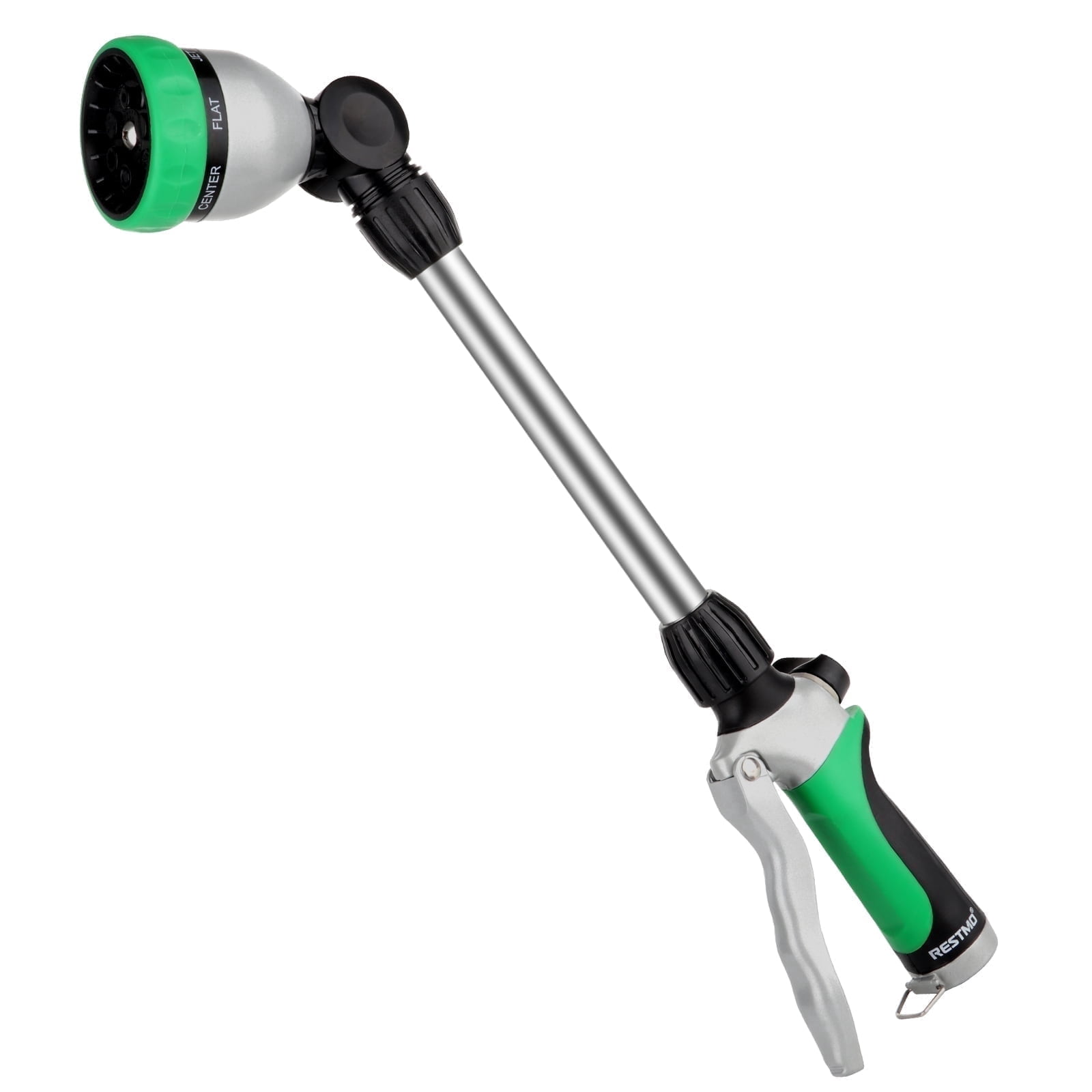 Restmo Heavy Duty Metal Watering Wand ,16-Inch Garden Hose Sprayer with 180° Swivel Head, 7 Spray Patterns & Flow Control, Green