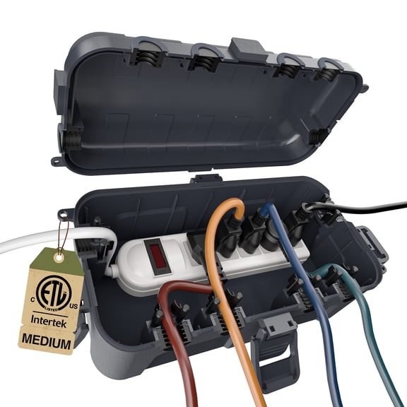 Restmo Outdoor Electrical Box, 11.5x5.2x4 Inch, IP54 Waterproof Extension Cord Cover with 6 Cable Ports, Gray