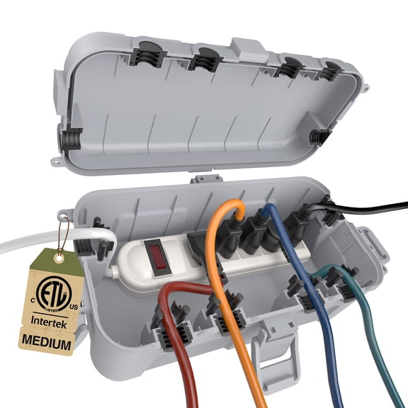 Restmo Outdoor Electrical Box,IP54 Waterproof Extension Cord Cover w/6 Cable Entry Ports, Weatherproof Connection Box for Holiday Lights,Light Gray