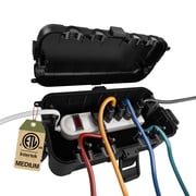 Restmo Medium Outdoor Waterproof Electrical Box , IP54 Weatherproof Connection Box w/ 6 Cable Ports - Cover for Power Plugs ,Black