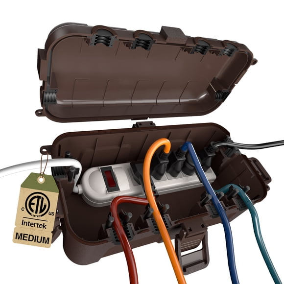 Restmo Outdoor Electrical Box, IP54 Waterproof Extension Cord Cover, 6 Cable Ports, Weatherproof, Brown