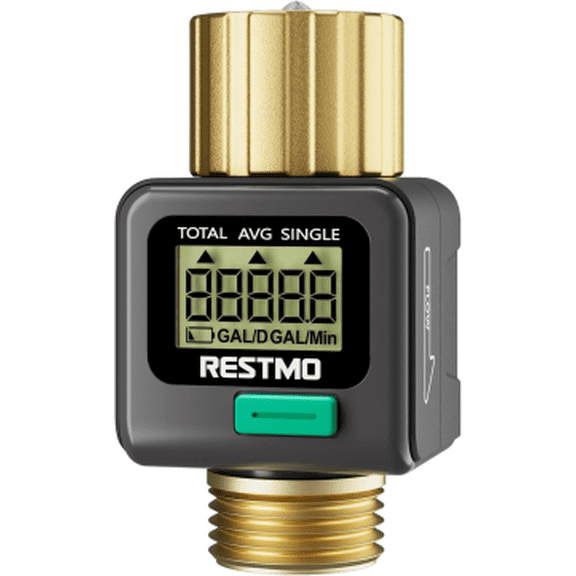 Restmo Multi-Functional Water Flow Meter , ±5% High Accuracy, Pure Brass Inlet & Outlet, Water Meter Construction for RV, Garden, Pool & Outdoor Use