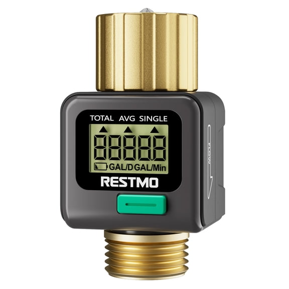 Restmo Multi-Functional Water Flow Meter , ±5% High Accuracy, Pure Brass Inlet & Outlet, Water Meter Construction for RV, Garden, Pool & Outdoor Use