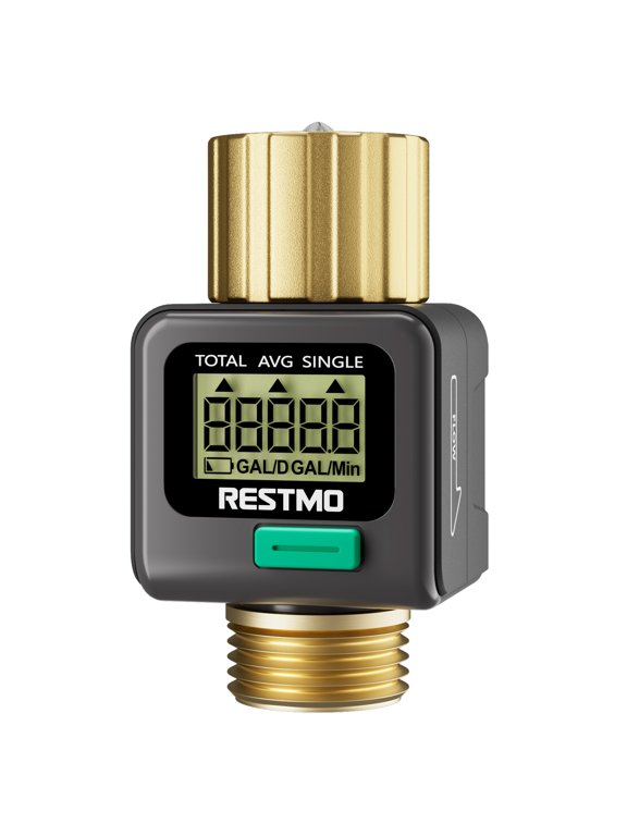 Water Flow Meter, Measure Gallon/Liter Consumption and Flow Rate Brass Inlet & Outlet, Water Meter for Outdoor Garden Hose Watering, RV Water Tank Filling, Lawn Sprinkler and Nozzle Sprayer