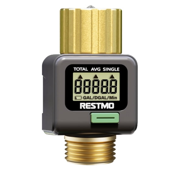 Restmo Multi-Functional Water Flow Meter , ±5% High Accuracy, Pure Brass Inlet & Outlet, Water Meter Construction for RV, Garden, Pool & Outdoor Use