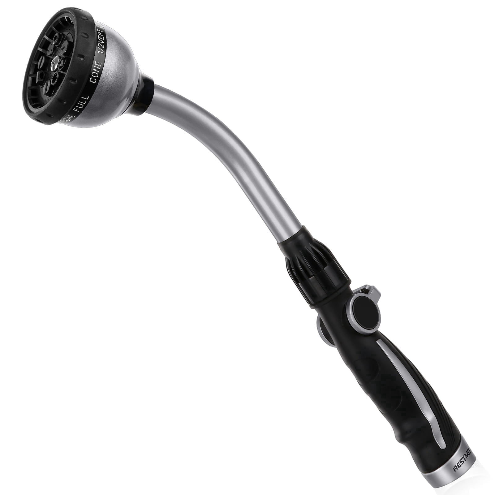 Restmo Watering Wand Heavy Duty, Metal Garden Hose Wand with 10 Spray Patterns, 15-inch Long Hose Nozzle Sprayer with Thumb Flow Control, Ideal to Water Hanging Baskets and Shrubs
