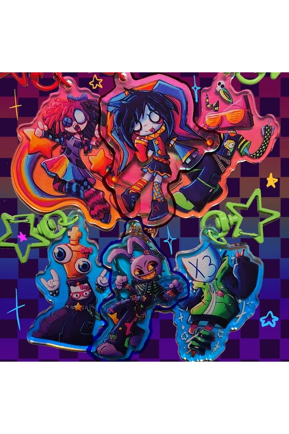 Scene-ish TADC Holographic keychains!!! Pomni, Jax, Ragatha, Kinger, Zooble, and Gangle (1 keychain)