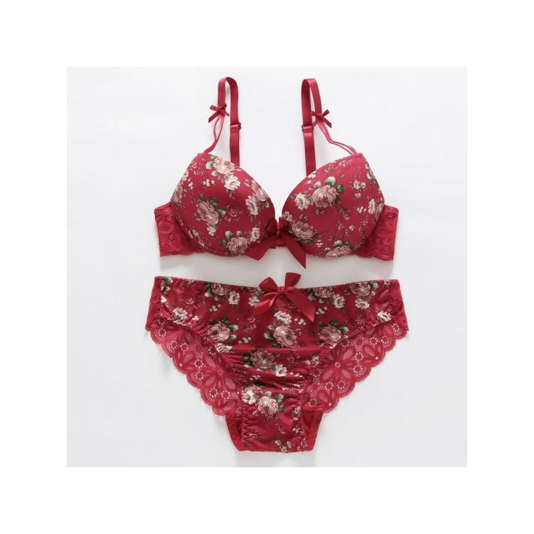 Women's Push Up Bra Set Sexy's Half Cup Bras Lace Floral Brief Set