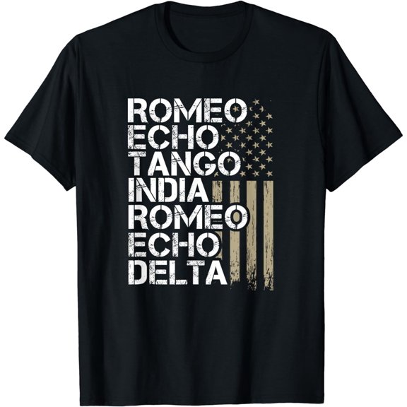 RETIRED Military Men Women Phonetic Alphabet Retirement Funny Creative Graphic T-Shirt