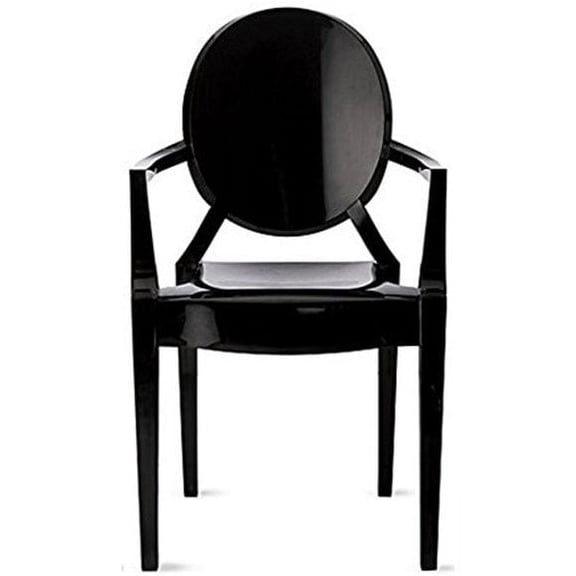 RETIRED 2xhome Art Deco Industrial Modern Luxury Crystal Glossy Dining Chairs with Arms, Oval Back, Stackable Acrylic Armchairs for Kitchen, Dining Room, Patio, Balcony, Indoor and Outdoor Use, Black