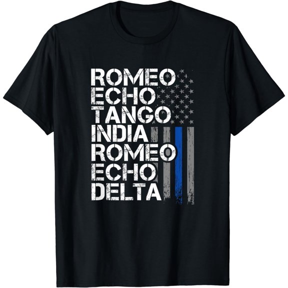 RETIRED - Thin Blue Line, Phonetic Code, Police Retirement T-Shirt