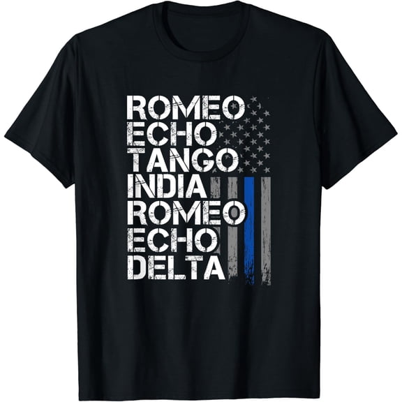 RETIRED - Thin Blue Line, Phonetic Code, Police Retirement T-Shirt