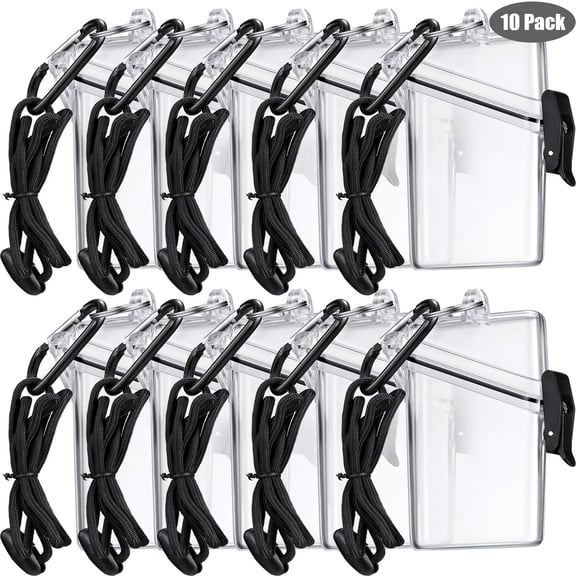 RETON 10 Pack Waterproof ID Card Badge Holder Case Waterproof Sports Case Vertical Badge Holders with Lanyard and Keychain