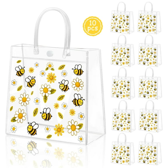 TACYKIBD 10PCS Honey Bee Clear Gift Bags - Cute Bee Party Favor Bags for Birthdays, Weddings, Baby Shower Kraft Paper Treat Bags for Candy, Goodie Bags, Wedding Favors, Baby Shower Decorations