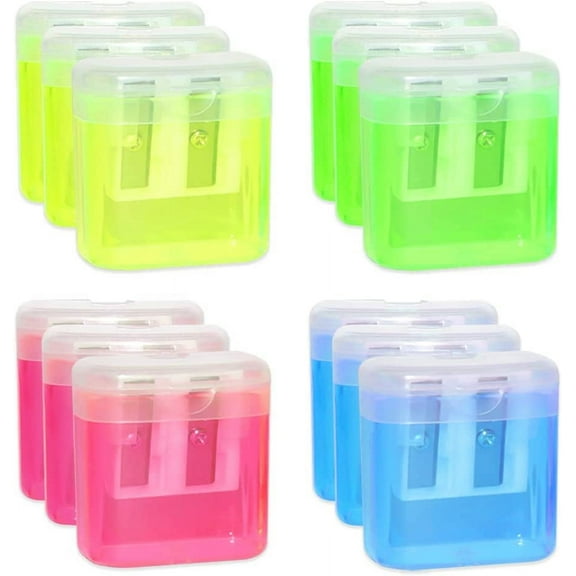 RETON 12 Pieces Pencil Sharpeners - Manual Dual Holes Colorful Pencil Sharpener - Portable Pencil Sharpener with Lid for Friends