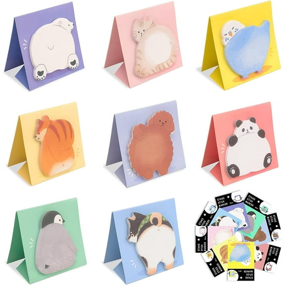 RETON 16 Pcs Cute Animal Sticky Notes, 480 Sheets Cartoon Sticky Memo Note Pad, Novelty Super Self-Stick Notes, Mini Memo Pad Sets Animal Shape Markers for Office