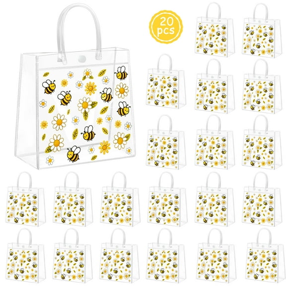 TACYKIBD 20PCS Honey Bee Clear Gift Bags - Cute Bee Party Favor Bags for Birthdays, Weddings, Baby Shower Kraft Paper Treat Bags for Candy, Goodie Bags, Wedding Favors, Baby Shower Decorations